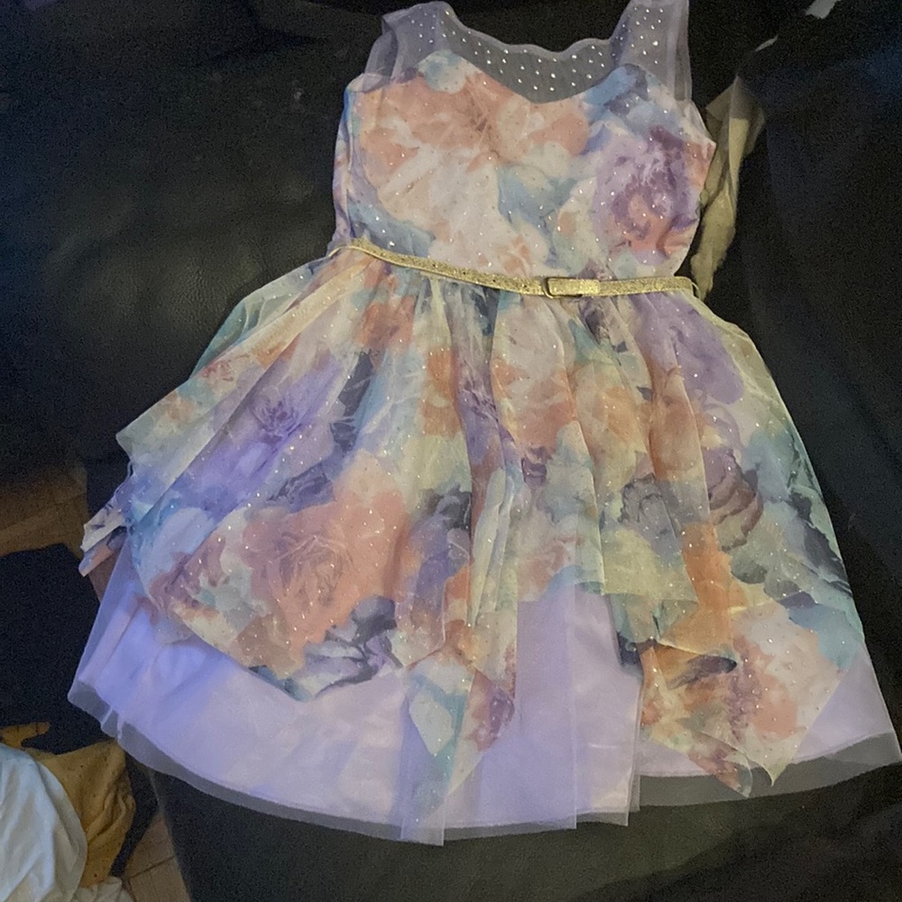 Love,Jayne kids, floral, glitter, multicolor girls, dress, size 6x with belt